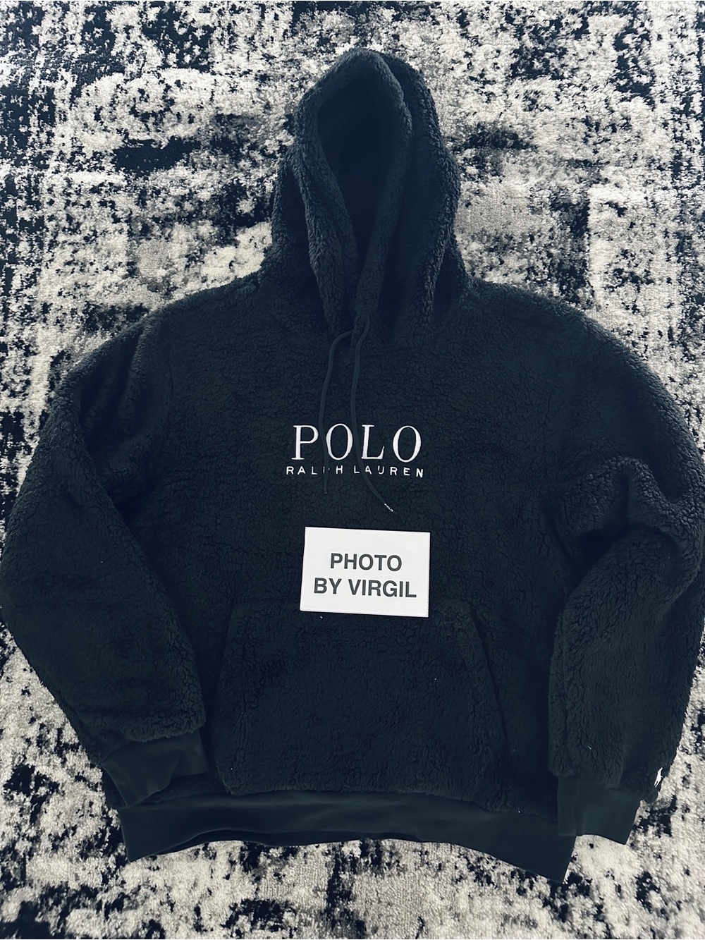 Ralph Lauren Black Sherpa Hoodie with POLO Logo New Without Tags Size XL.